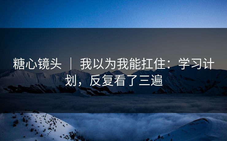 糖心镜头 ｜ 我以为我能扛住：学习计划，反复看了三遍